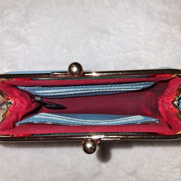 Dooney & Bourke Sky Blue Leather Coin Purse With Card Slots - Picture 2 of 3